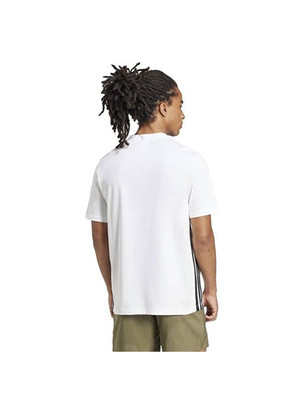 Essentials 3 Stripes Single Jersey Erkek Beyaz Tişört-2
