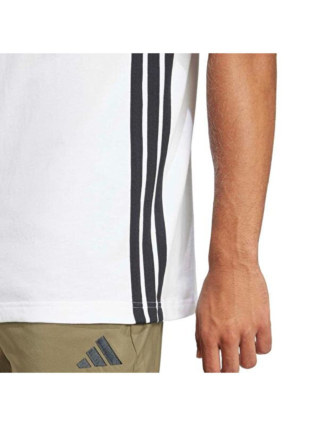 Essentials 3 Stripes Single Jersey Erkek Beyaz Tişört-3
