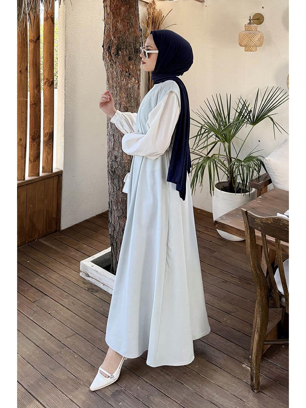 Turkuaz Pile Detaylı Kemerli Jile Su Yeşili-1