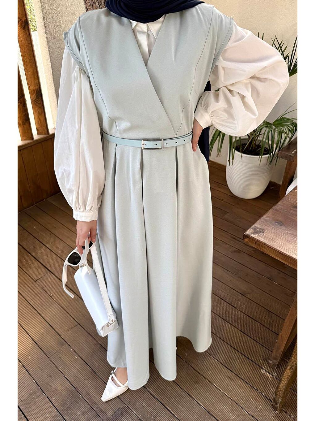 Turkuaz Pile Detaylı Kemerli Jile Su Yeşili-2