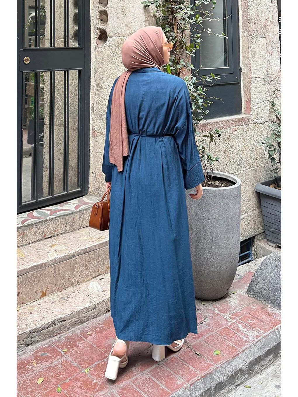 Pat Detaylı Elbise Petrol Mavisi-3