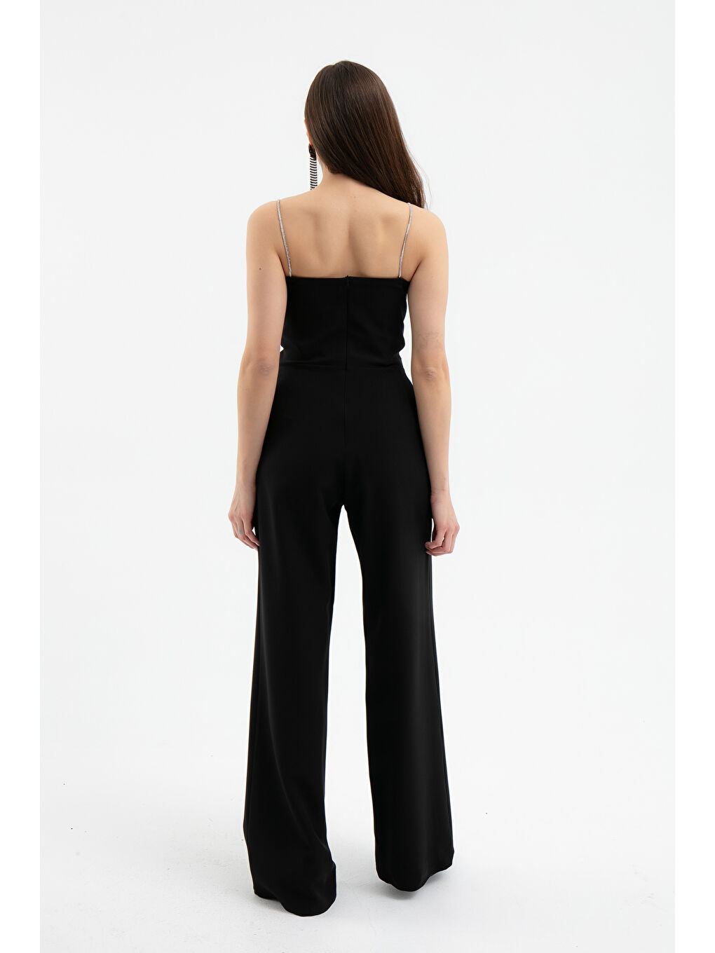 Kadın Siyah Taş Askılı Fiyonk Detaylı Abiye Tulum-4