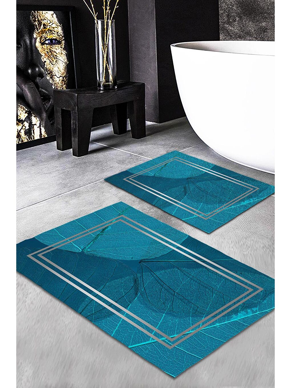 EVMİLA Karışık Modern Desenli Banyo Paspası 2'li 50x60 cm - 60x100cm