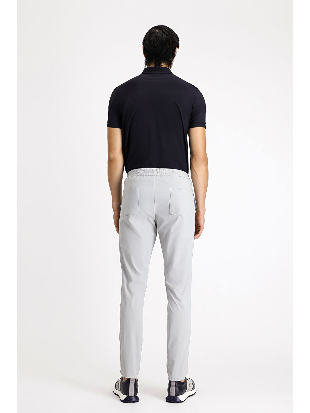 Gri Techno-Line Super Slim Fit Ekstra Dar Kesim Elastanlı Beli Lastikli İpli Klasik Kumaş Pantolon-3