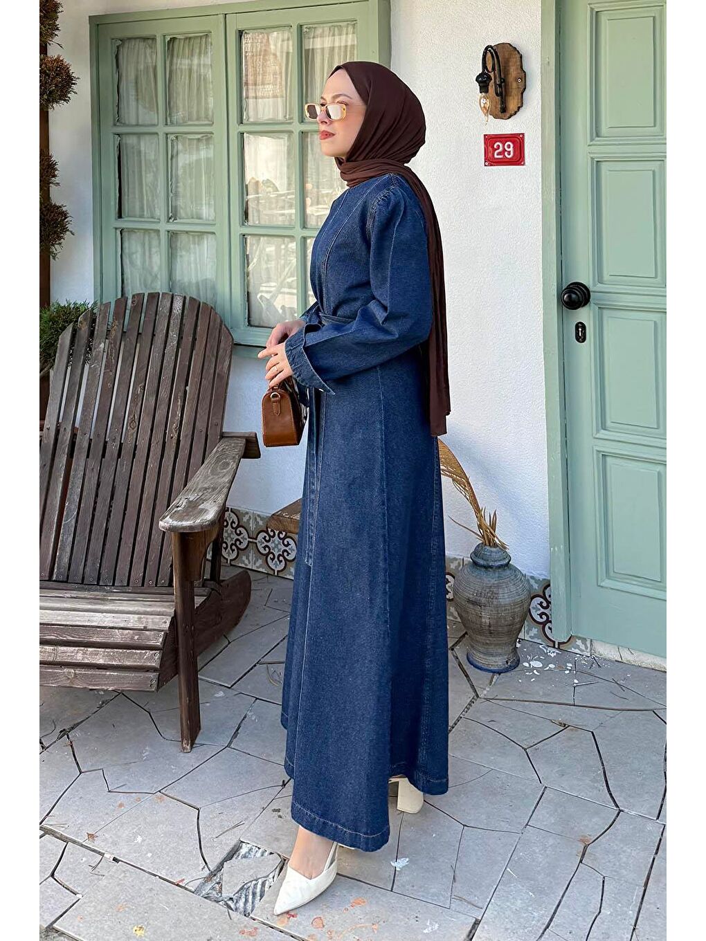 Altı Dikişli Tesettür Elbise Koyu Mavi-1