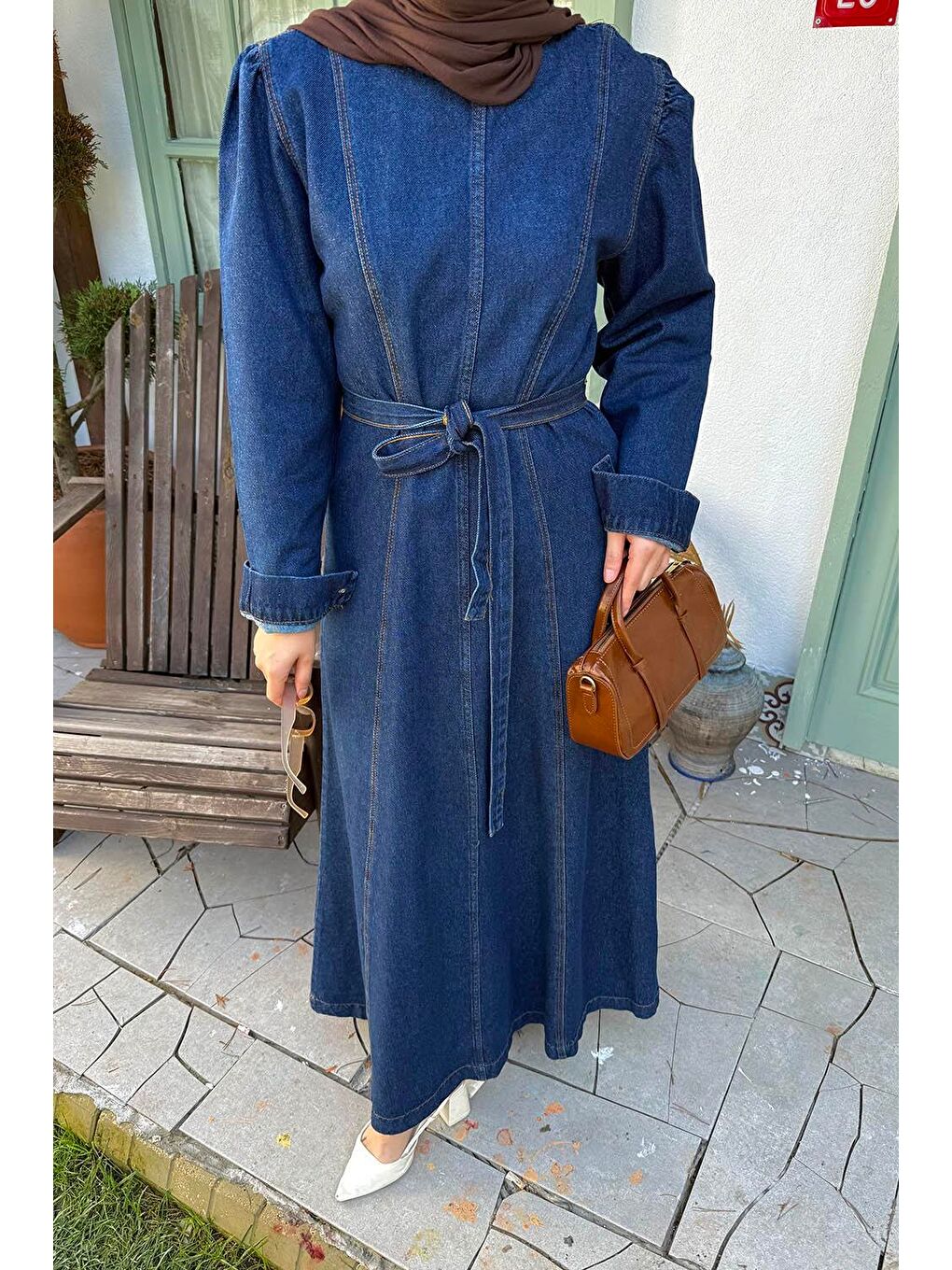 Altı Dikişli Tesettür Elbise Koyu Mavi-2