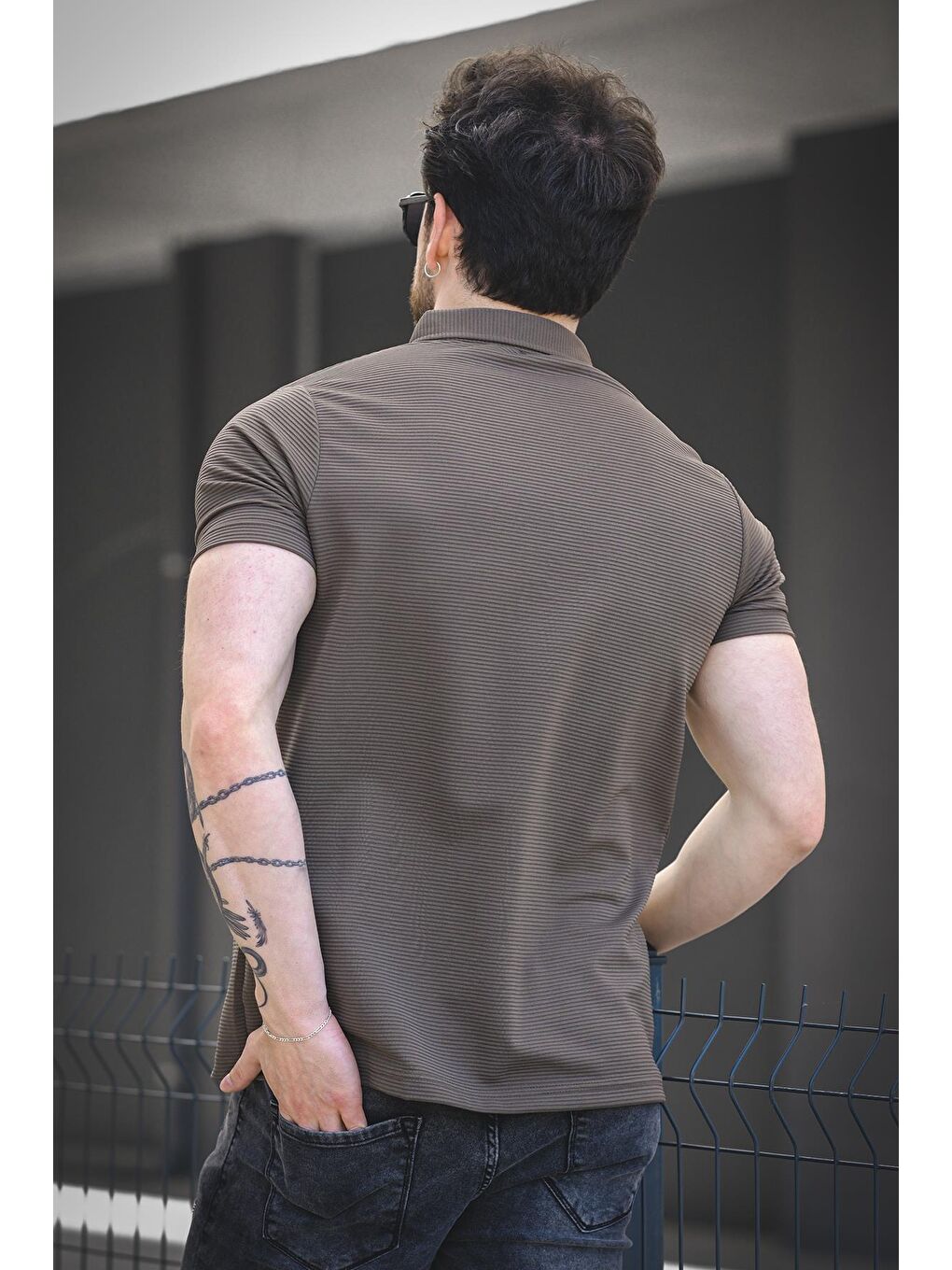 Haki Vitto Otoban Kumaş Slim Elastanlı Kısa Kol Erkek Gömlek-2