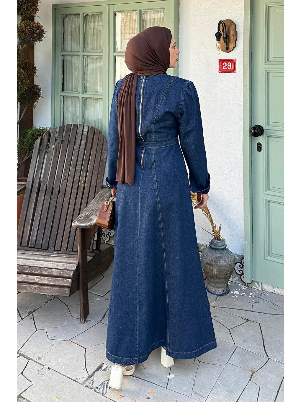 Altı Dikişli Tesettür Elbise Koyu Mavi-3