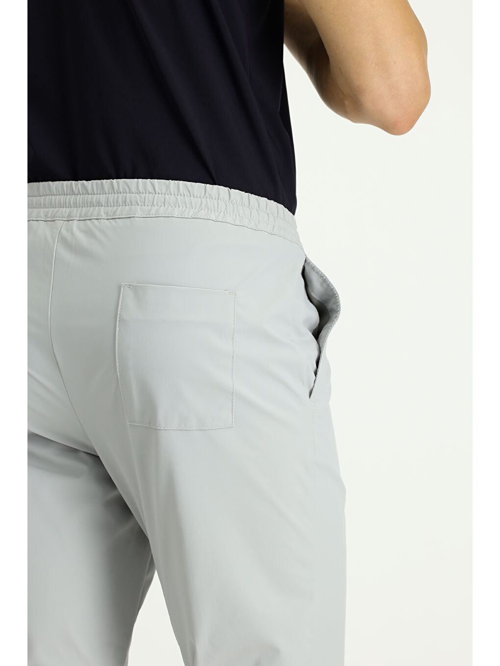Gri Techno-Line Super Slim Fit Ekstra Dar Kesim Elastanlı Beli Lastikli İpli Klasik Kumaş Pantolon-4
