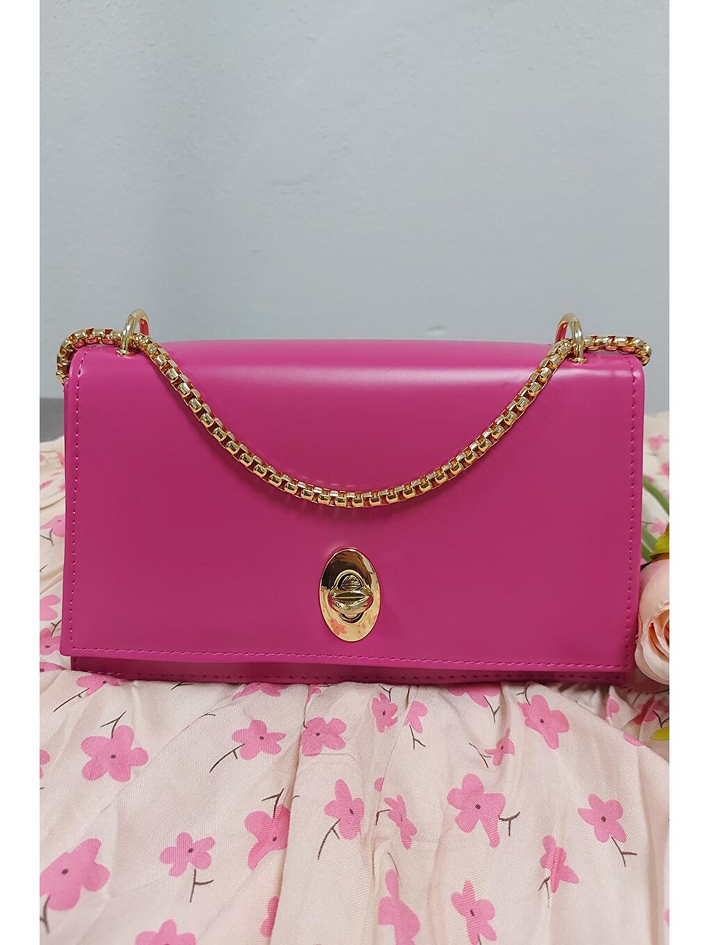 Kadın Pembe Dakote Kilit Kapaklı Kutu Omuz Çanta-4