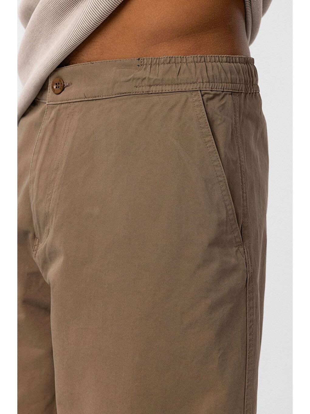 Bej Yıkamalı Gabardin Baggy Erkek Pantolon Vizon-4