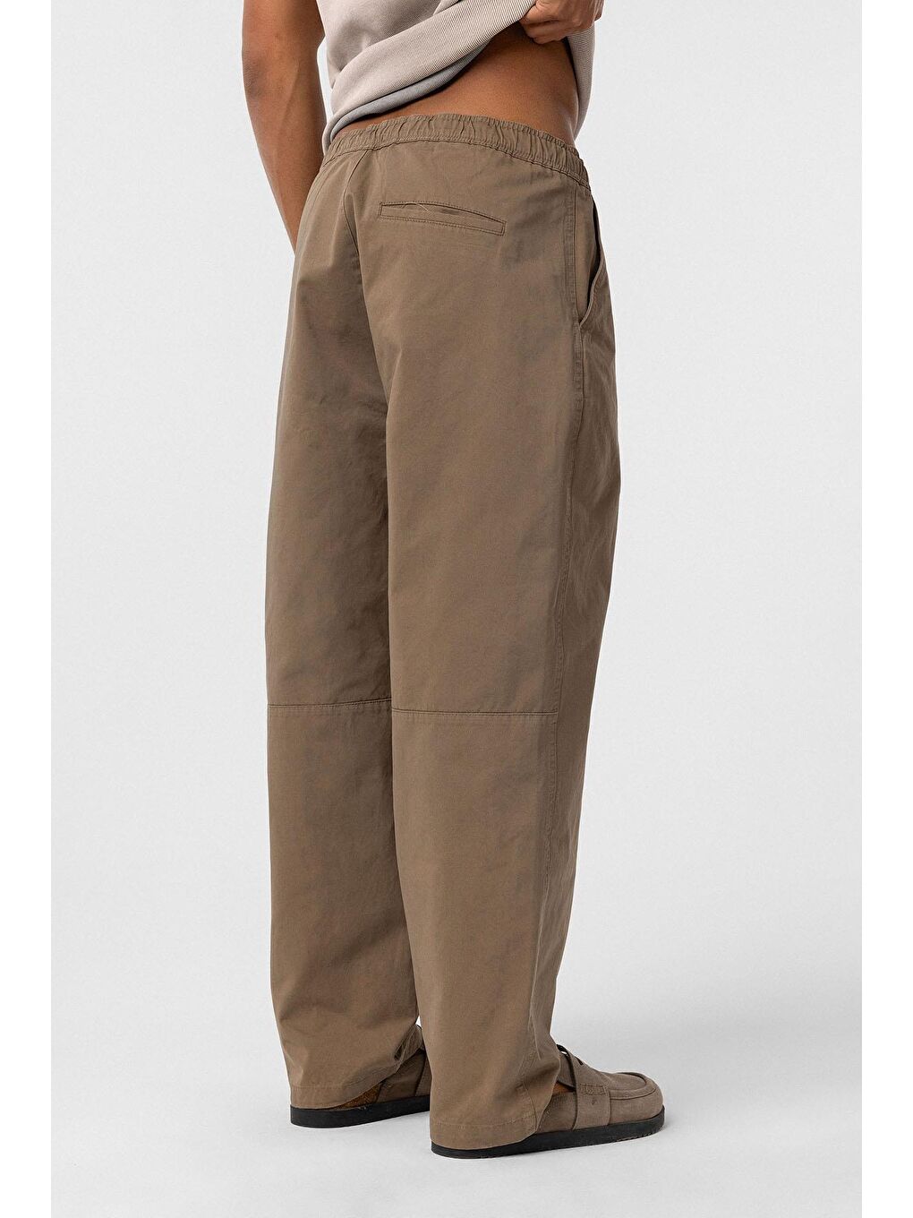 Bej Yıkamalı Gabardin Baggy Erkek Pantolon Vizon-5