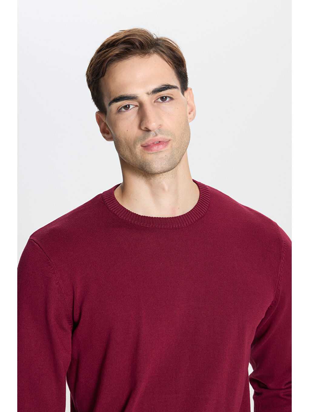 Erkek Bordo Standart Fit Normal Kesim Bisiklet Yaka Triko Kazak-3