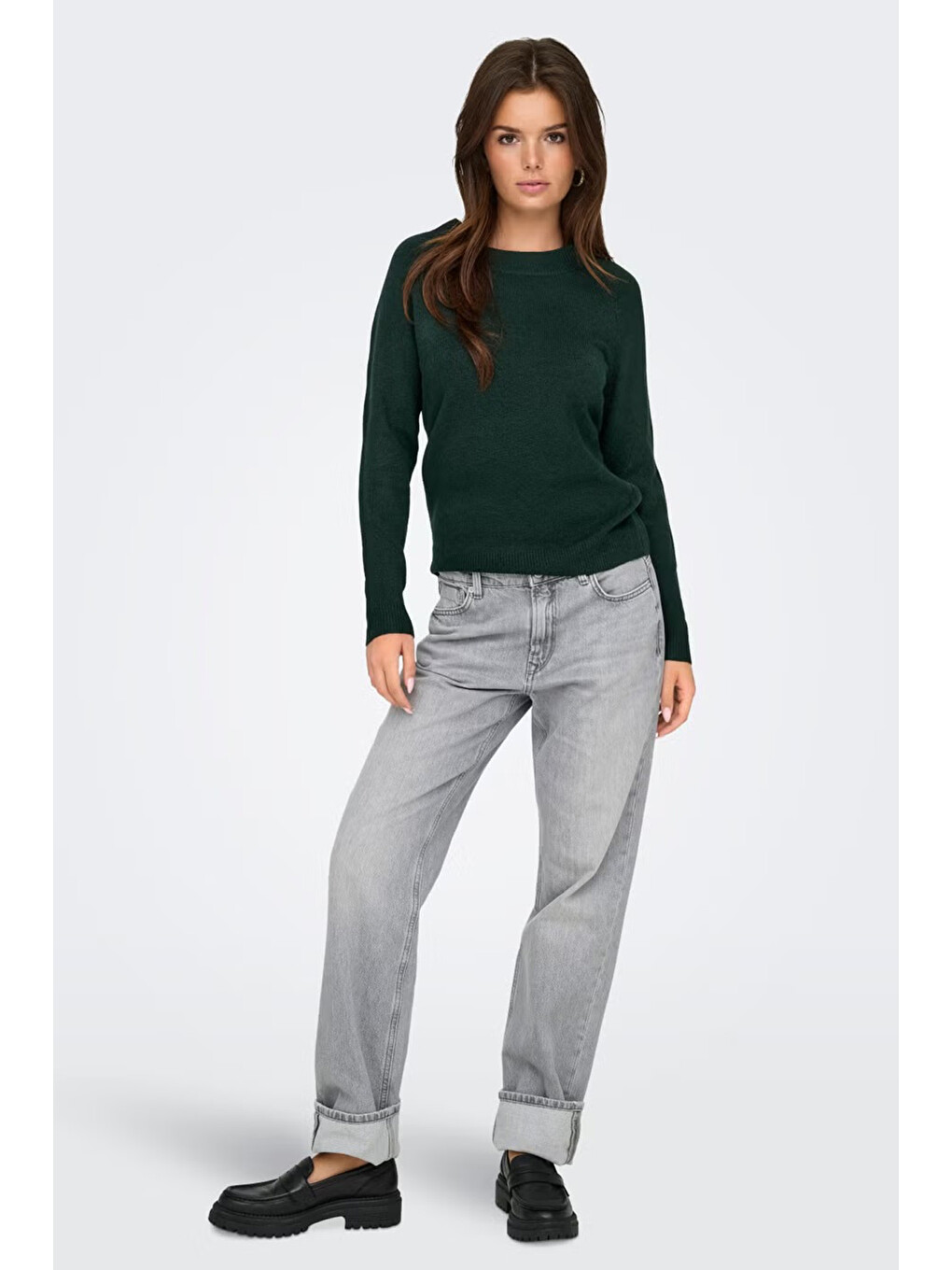Yeşil Onlrica Regular Fit Bisiklet Yaka Kazak 15204279-1