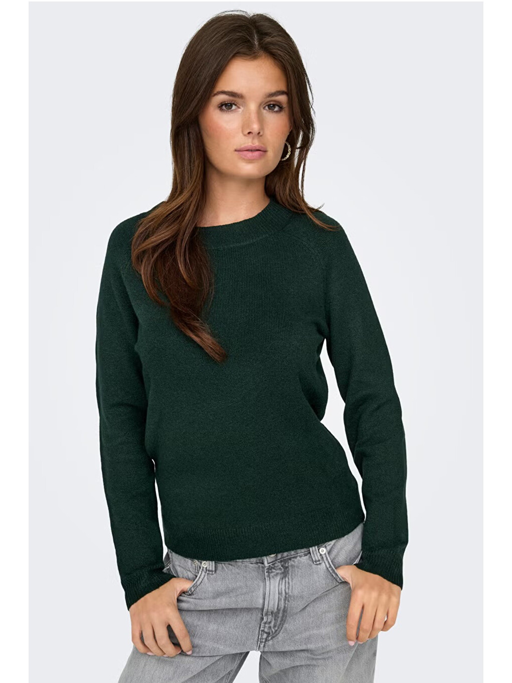 Yeşil Onlrica Regular Fit Bisiklet Yaka Kazak 15204279-2