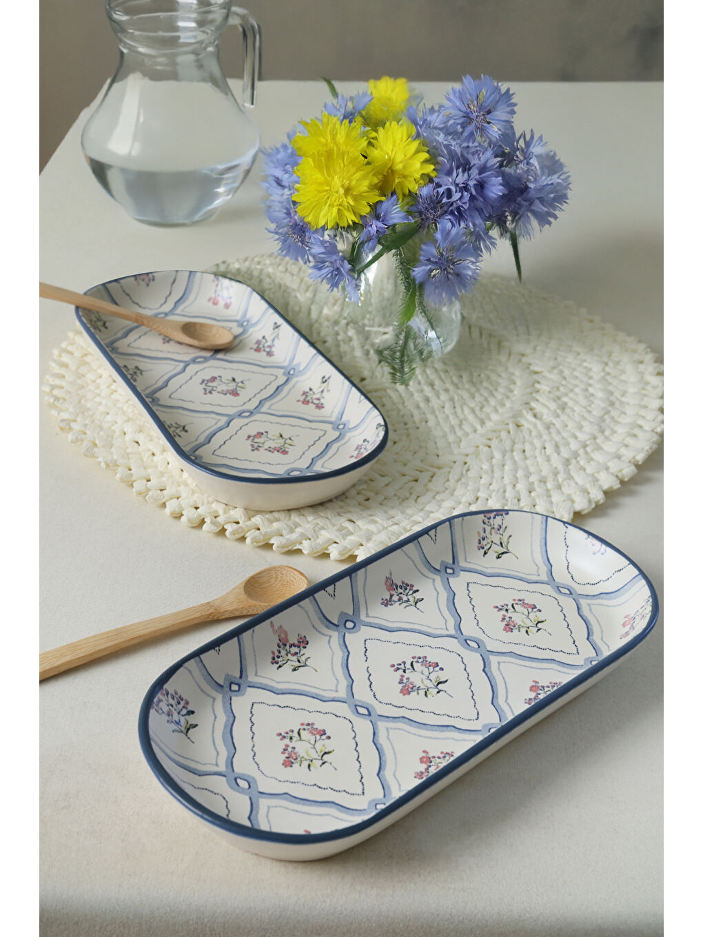 Karışık Floral Waves Noyan Kayık Tabak 26 Cm 2 Adet