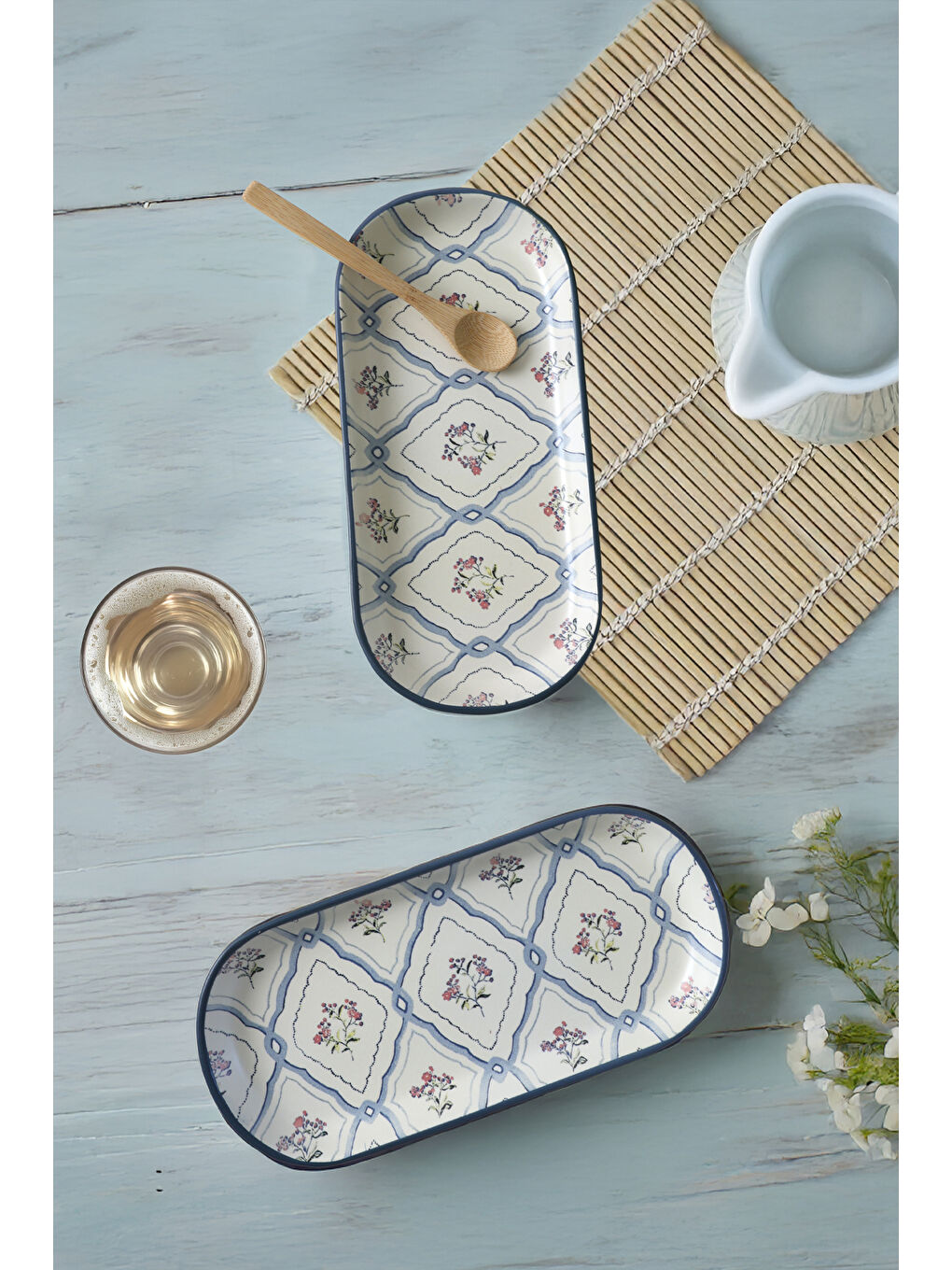 Karışık Floral Waves Noyan Kayık Tabak 26 Cm 2 Adet-1