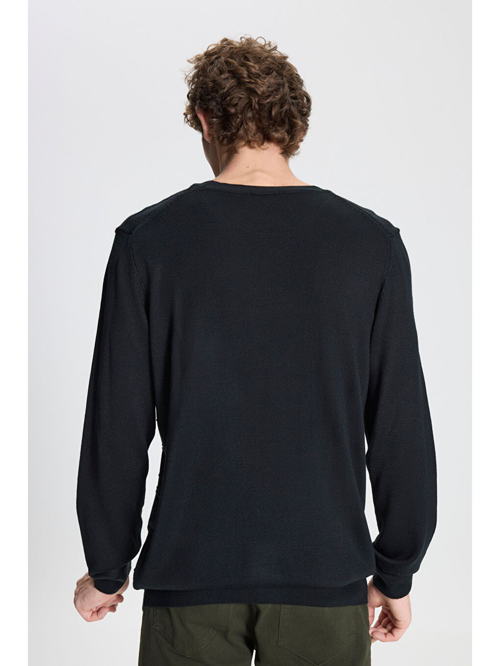 Erkek Siyah Standart Fit Normal Kesim Bisiklet Yaka Triko Kazak-4