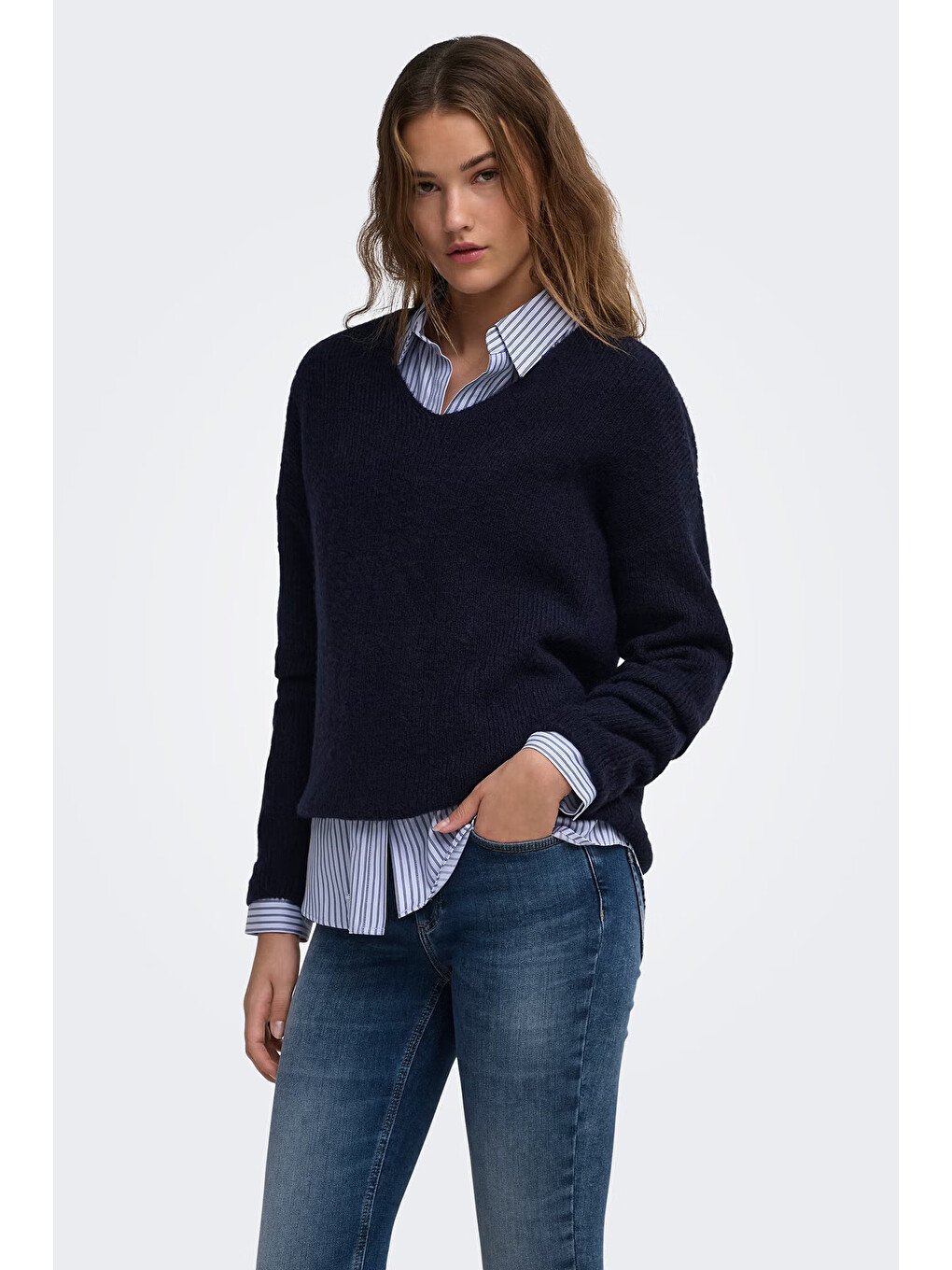 Lacivert Onlcamilla Regular Fit V Yaka Kazak 15204588