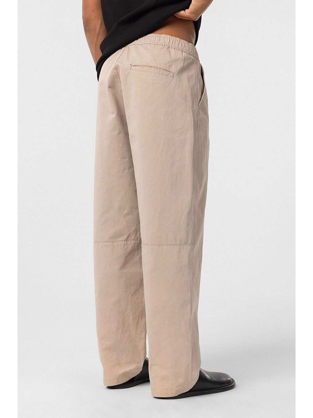 Yıkamalı Gabardin Baggy Erkek Pantolon Bej-3