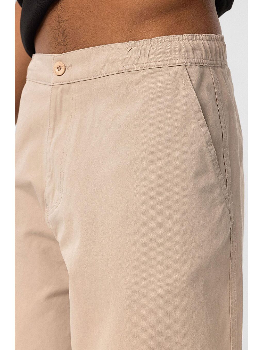 Yıkamalı Gabardin Baggy Erkek Pantolon Bej-5