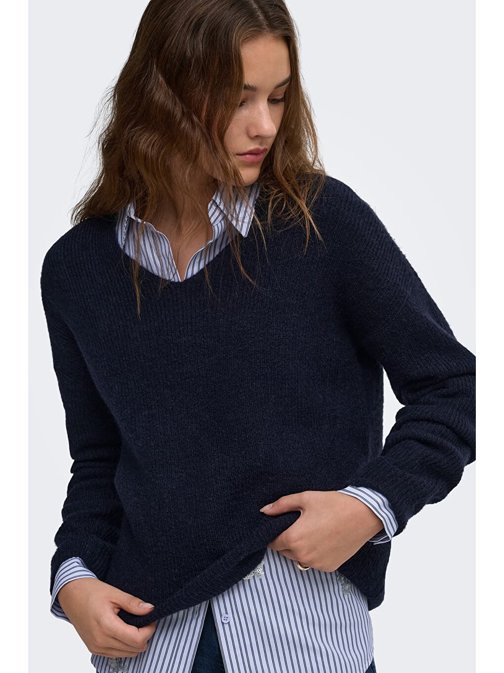 Lacivert Onlcamilla Regular Fit V Yaka Kazak 15204588-3