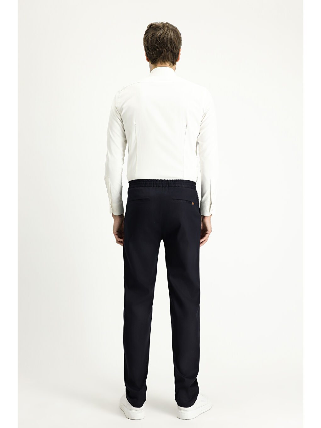 Lacivert Slim Fit Dar Kesim Beli Lastikli İpli Elastanlı Pantolon-4