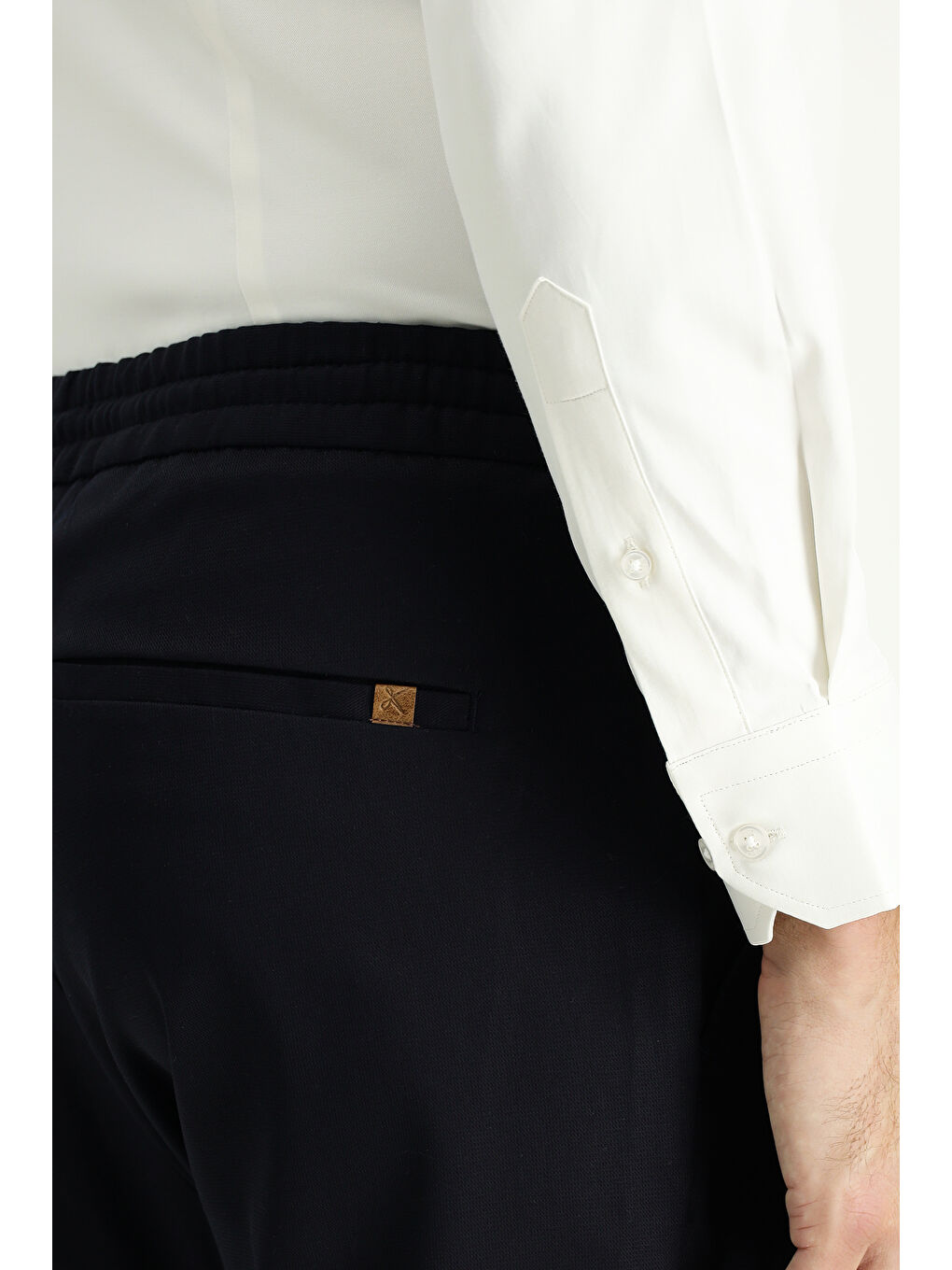 Lacivert Slim Fit Dar Kesim Beli Lastikli İpli Elastanlı Pantolon-5