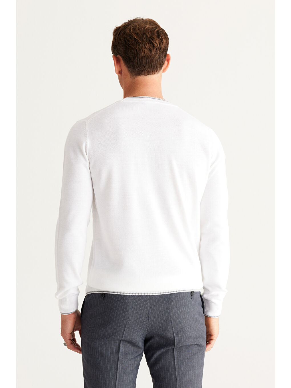 Ekru Erkek Krem Tüylenme Yapmayan Standart Fit Normal Kesim Bisiklet Yaka Triko Kazak-5