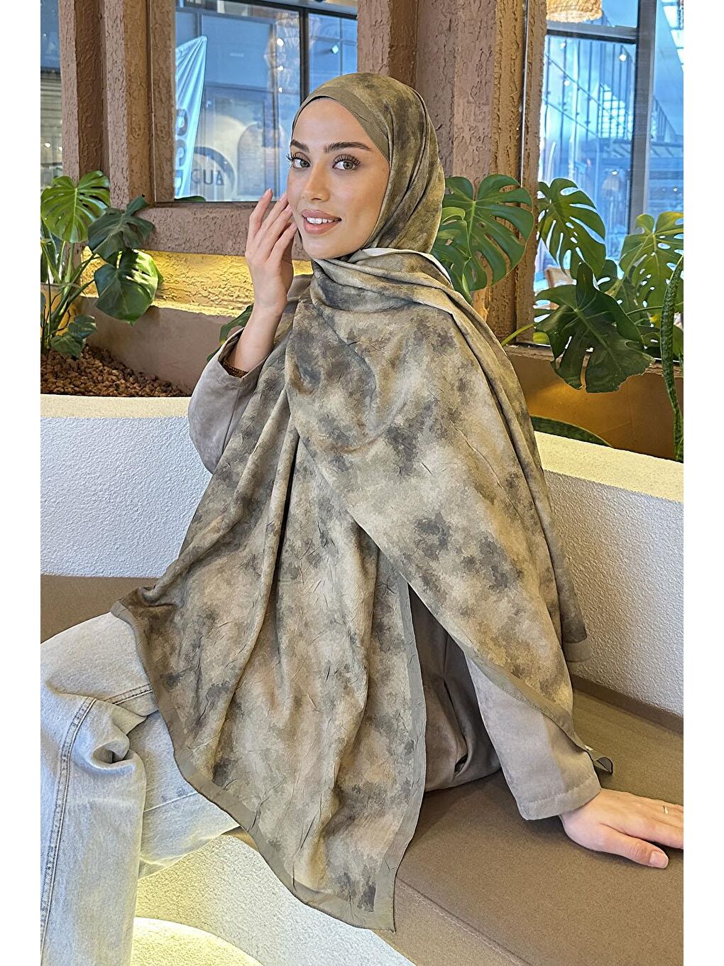 Bulut Desen Bambu Şal Mint Yeşili-1