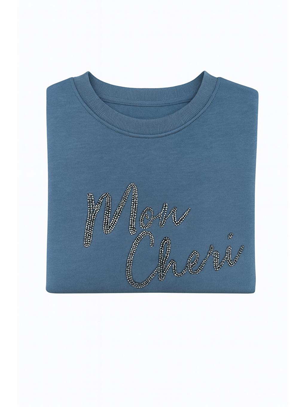 Gri Kadın Pamuklu Kalın Kışlık Boncuk İşlemeli Yüksek Kalite Ribana Kol Sweatshirt-1