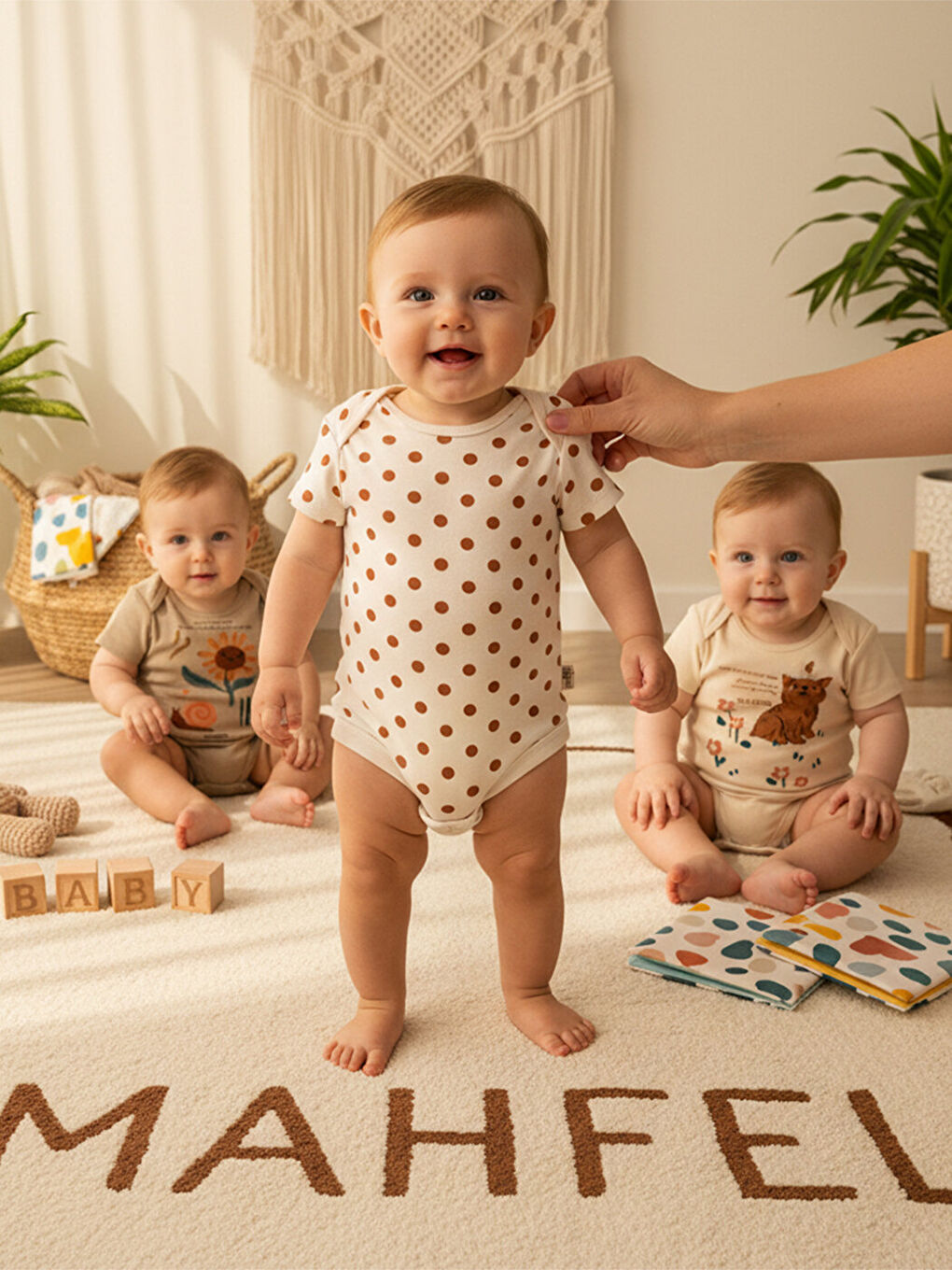 Turuncu 3'Lü %100 Pamuklu Organik Baskılı Kısa Kollu Çıtçıtlı Bebek Body Zıbın 755-748-1