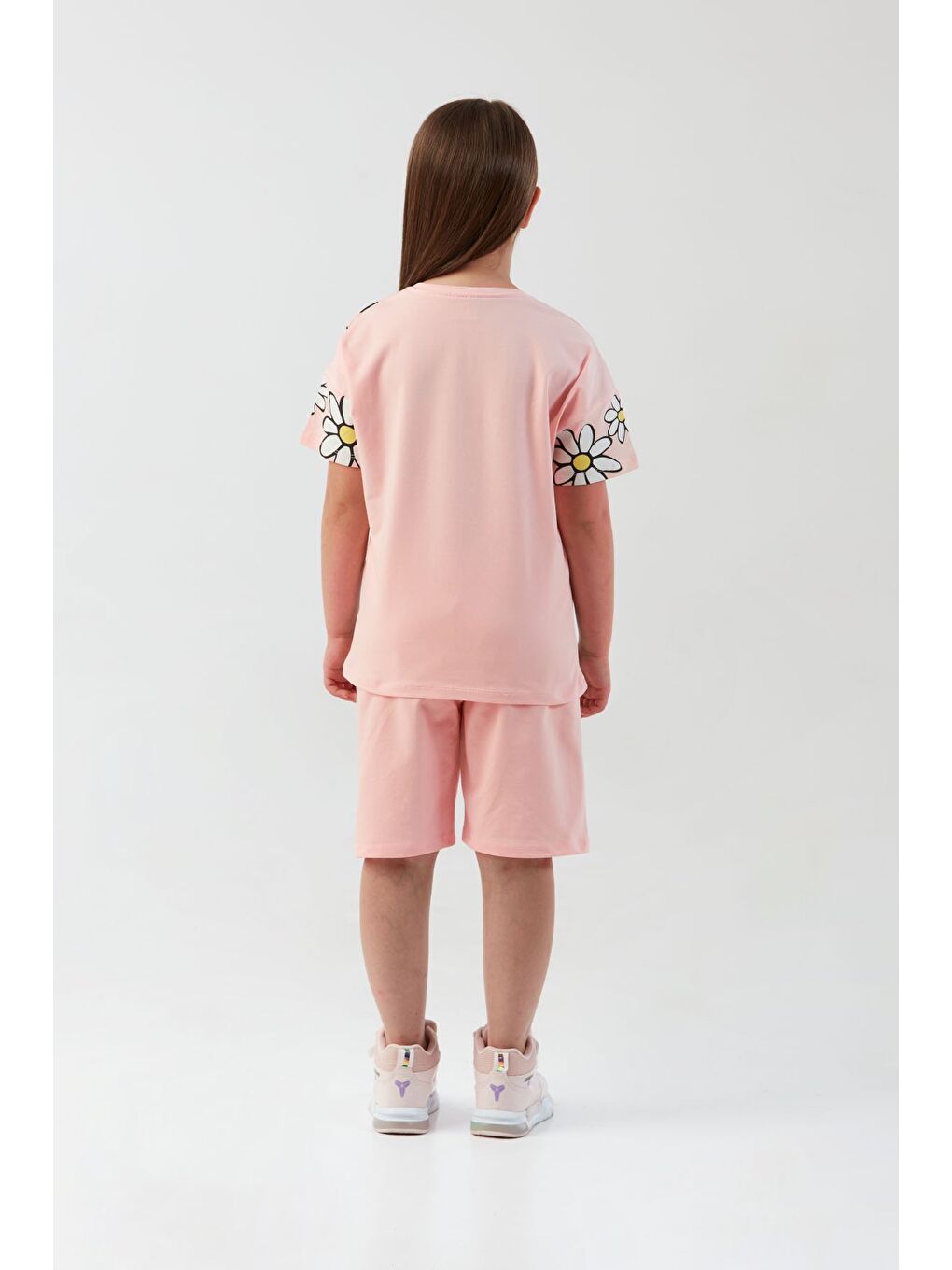Pembe Papatya Baskılı Kız Çocuk Şortlu Takım-2