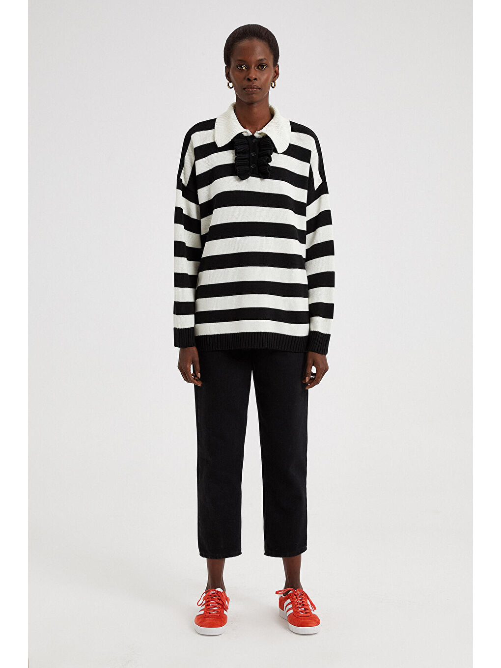 Beyaz Çok Renkli Triko Kazak-1