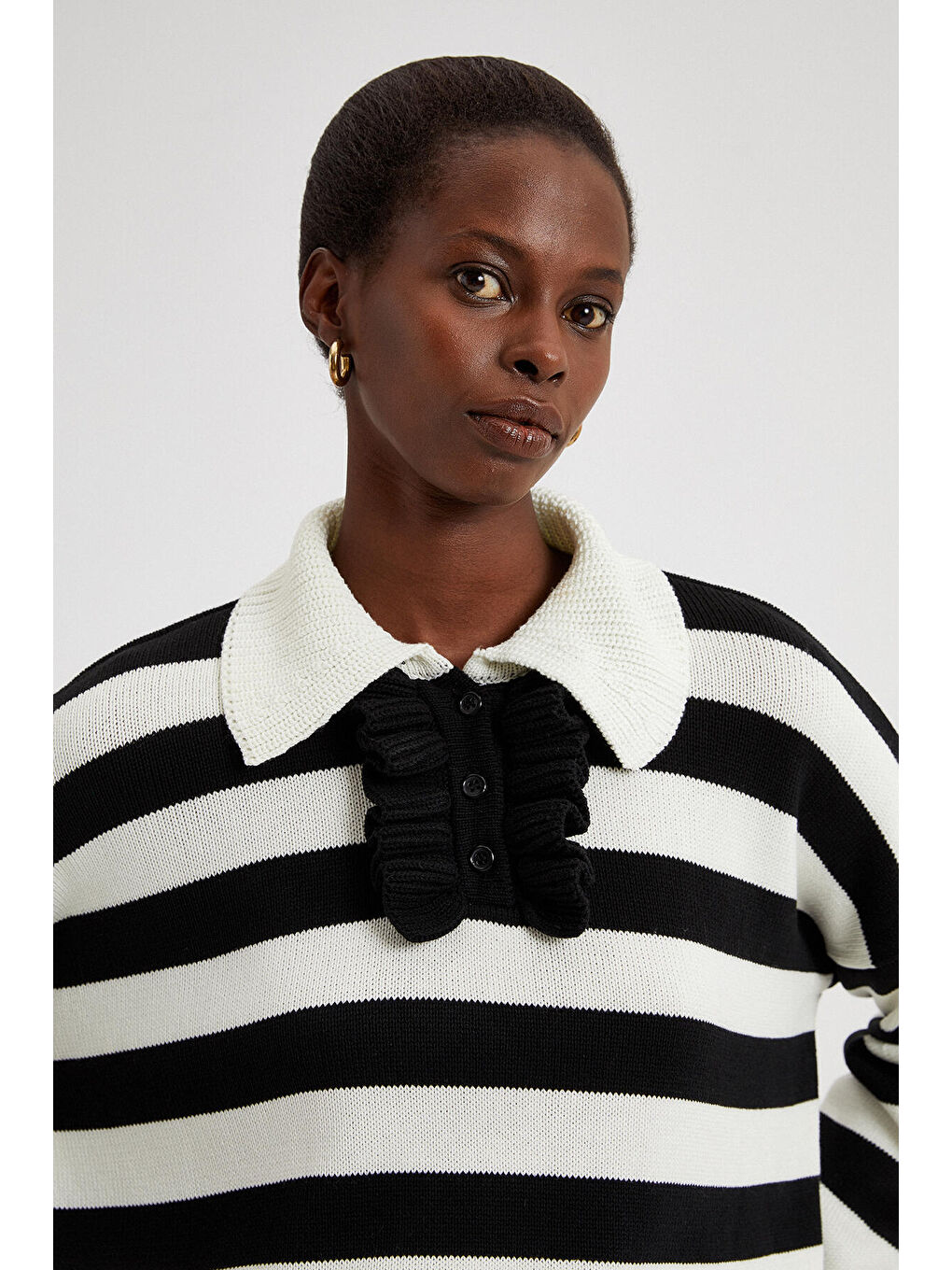 Beyaz Çok Renkli Triko Kazak-2