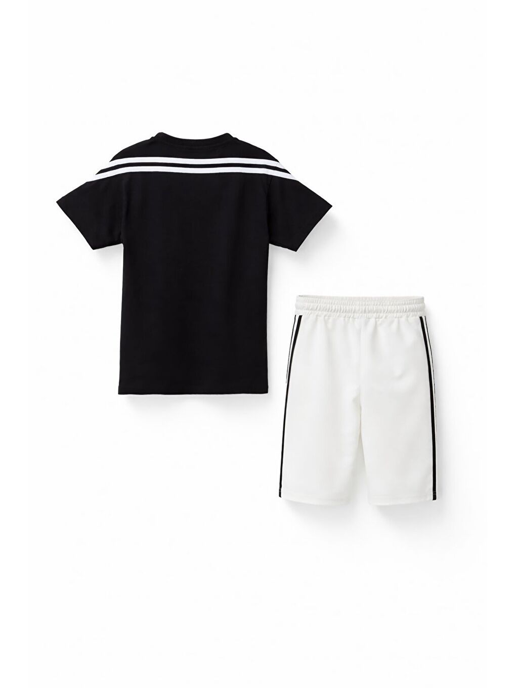 Ekru Logolu Tişörtlü Şerit Detaylı Şortlu Erkek Çocuk Takım 23813-4