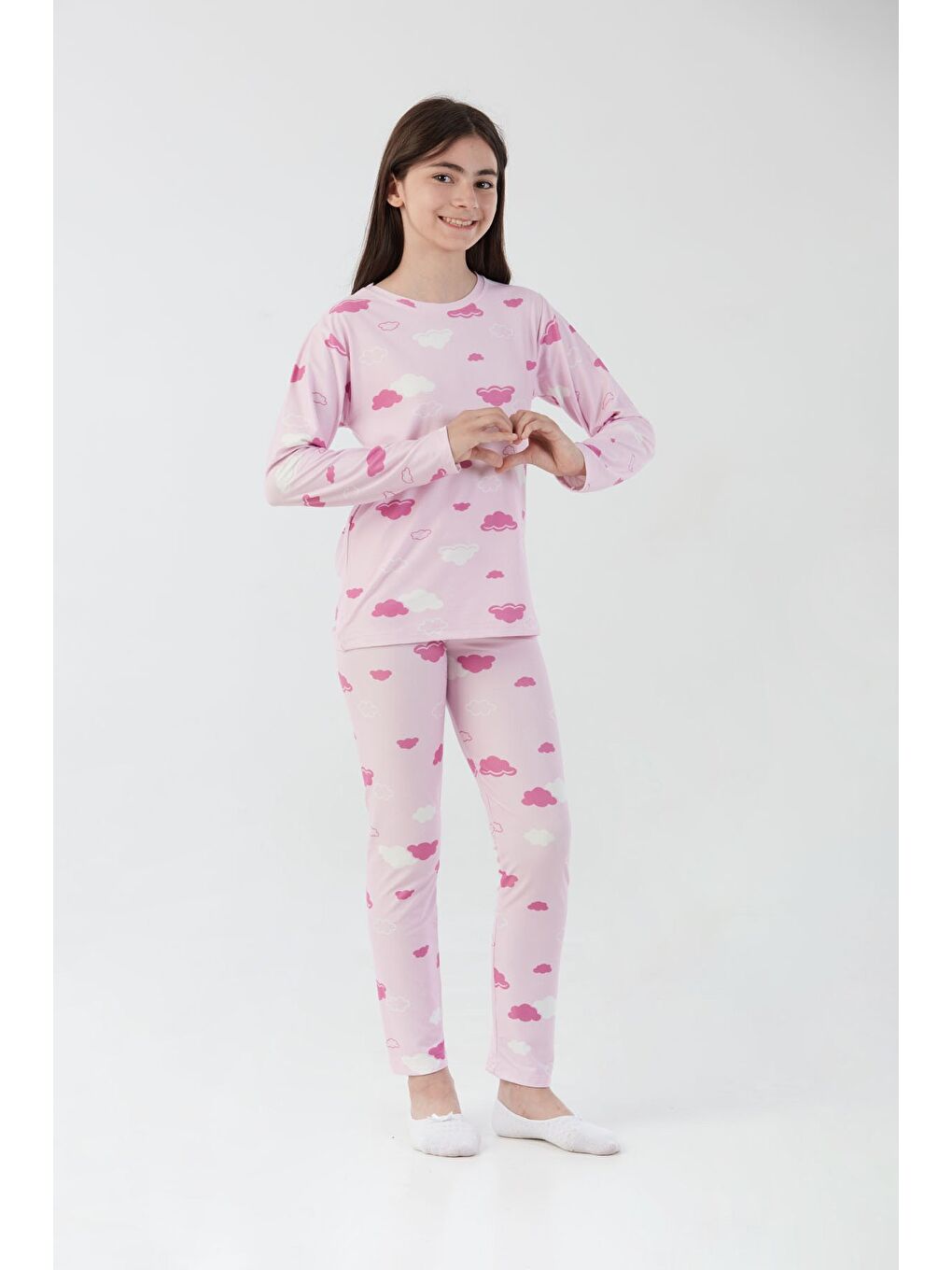 Lila Bulut Desenli Süet Kız Çocuk Pijama Takımı-4