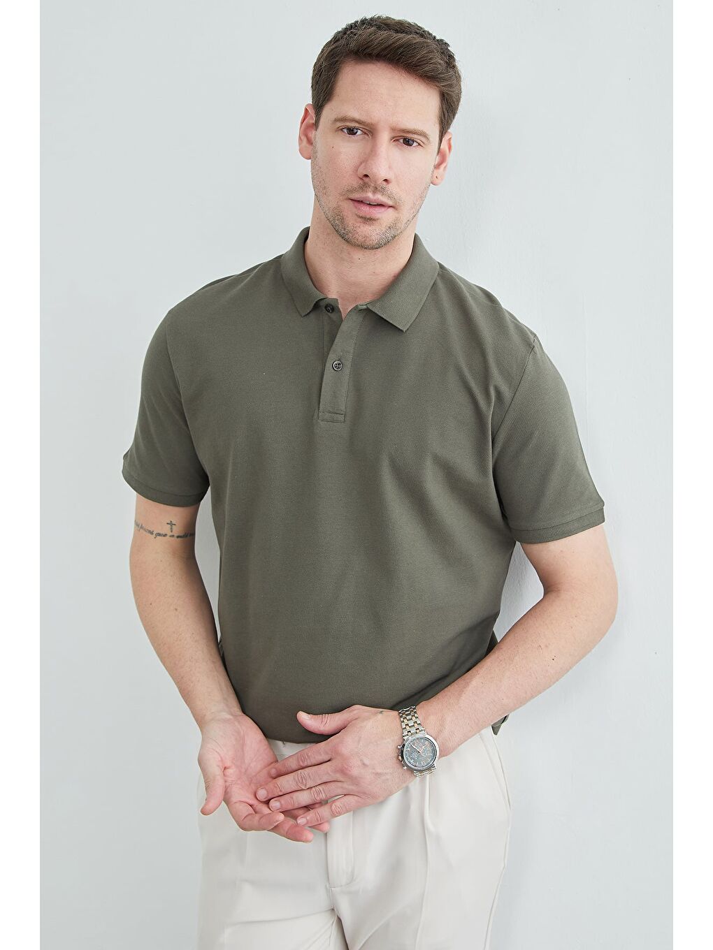 Haki Basic Polo Yaka Pike Tişört