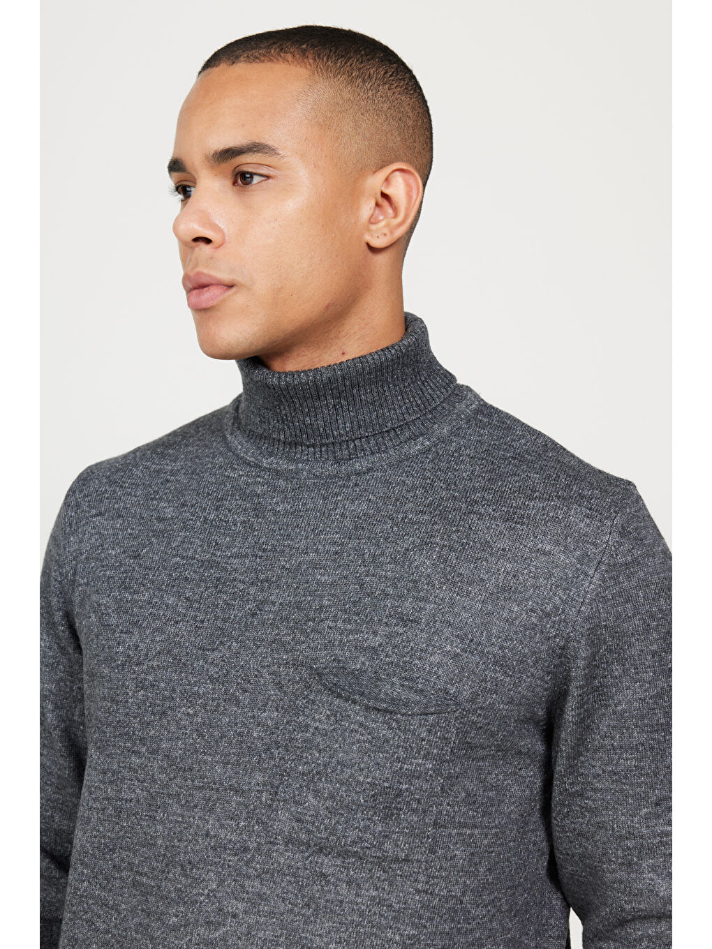 Erkek Antrasit-Melanj Standart Fit Normal Kesim Tam Balıkçı Yaka Triko Kazak-4