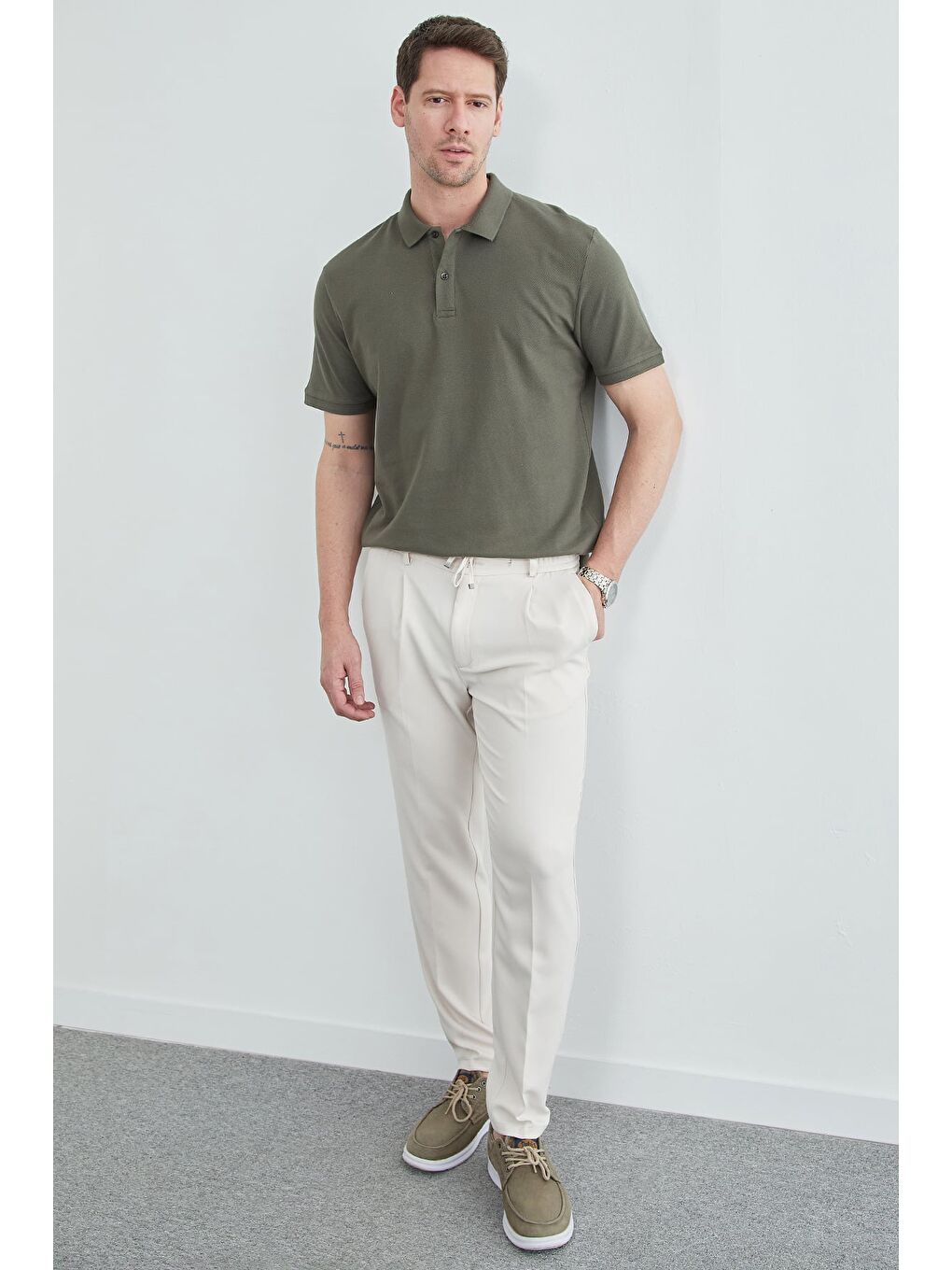 Haki Basic Polo Yaka Pike Tişört-1