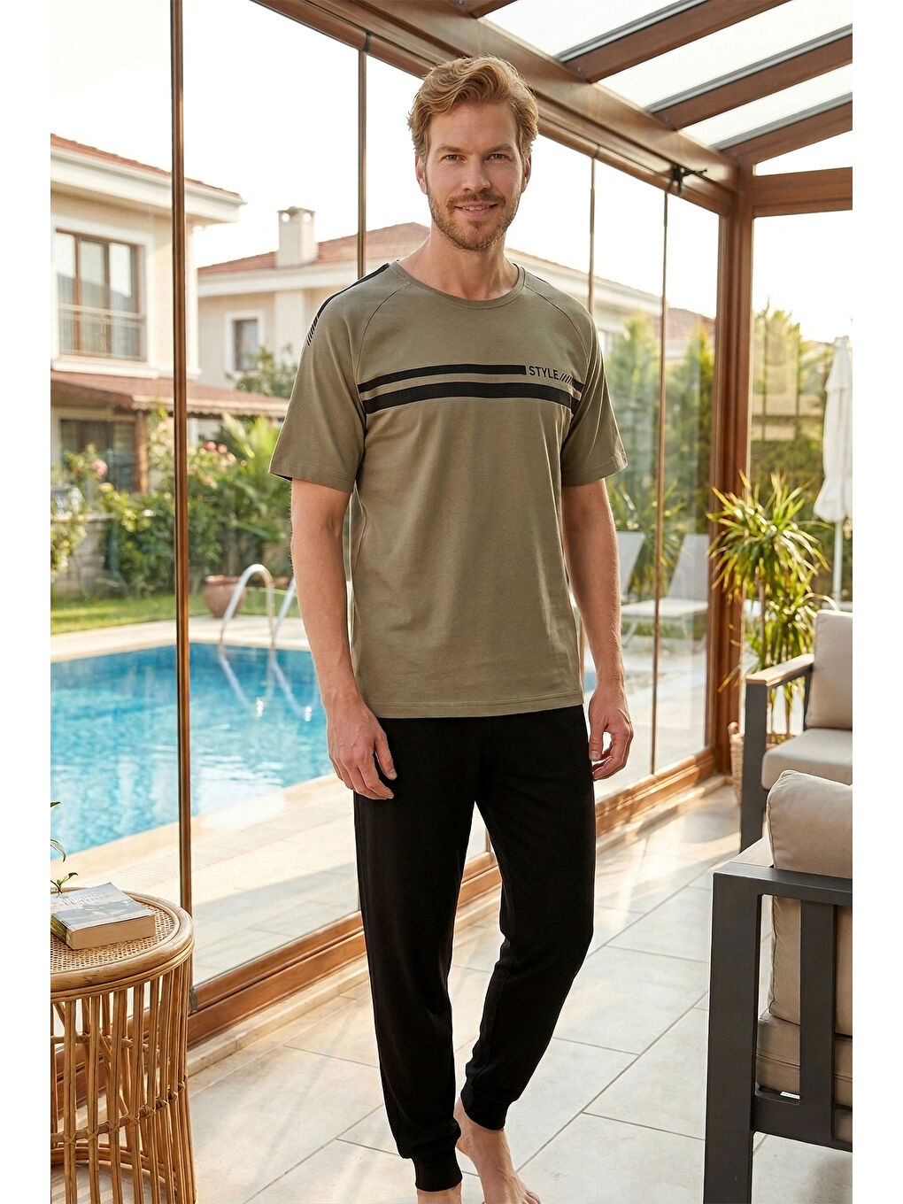 Haki Kısa Kollu Penye Pijama Takımı-1