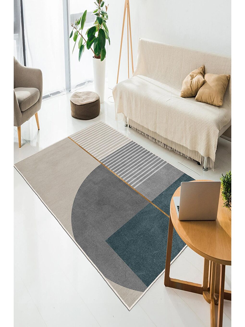 Ekru Özel Tasarım, Kaymaz Taban, İnce, Yıkanabilir, Modern Halı WOOKECE1509 60x100-1