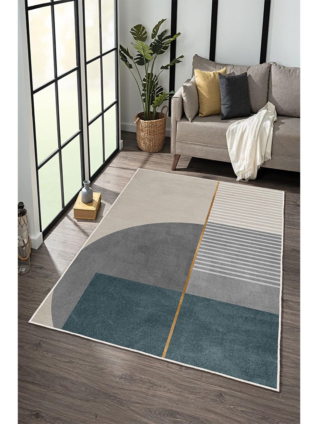 Ekru Özel Tasarım, Kaymaz Taban, İnce, Yıkanabilir, Modern Halı WOOKECE1509 60x100-2