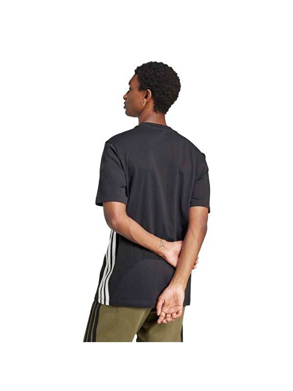 Essentials 3 Stripes Single Jersey Erkek Siyah Tişört-1
