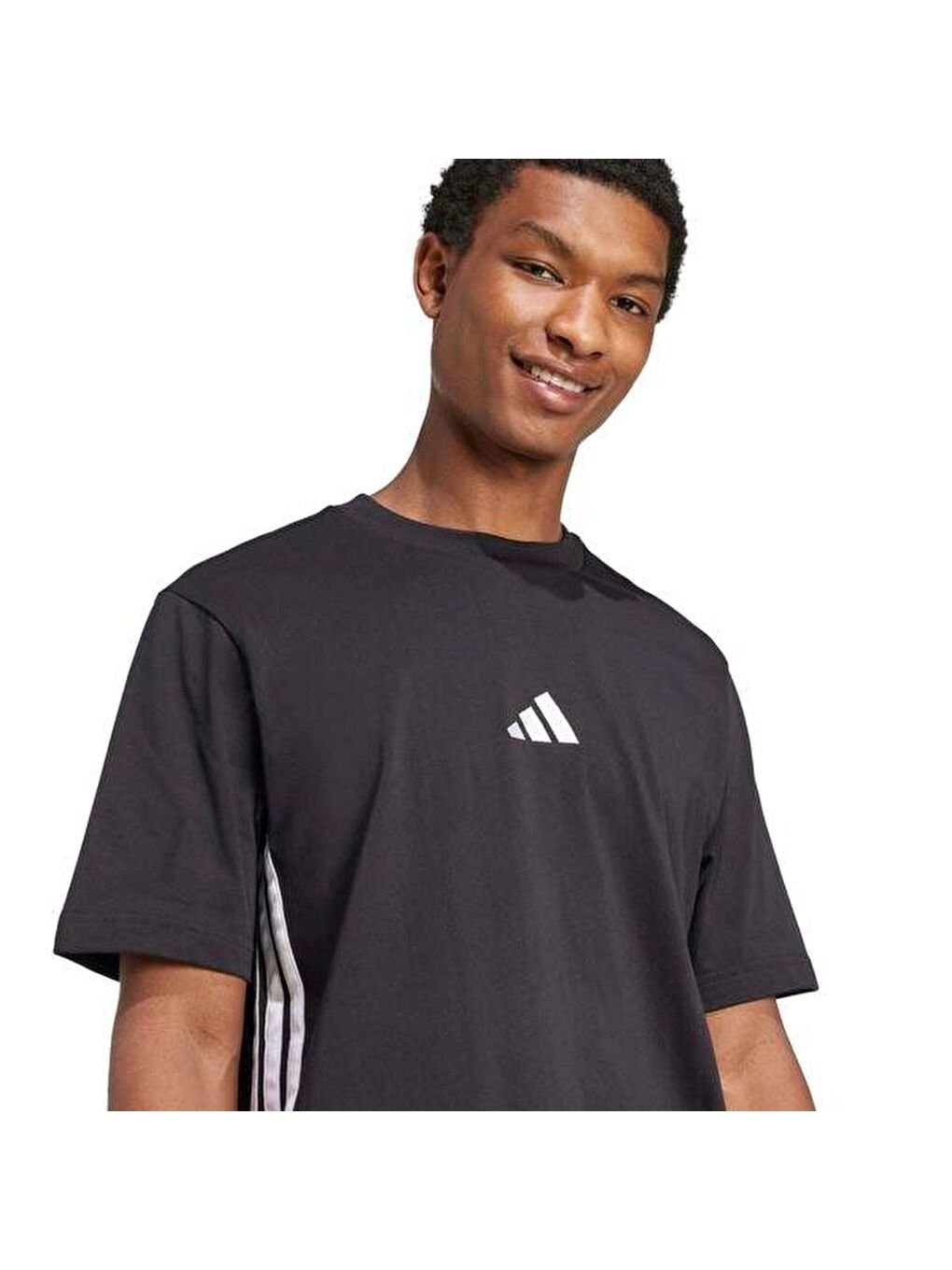 Essentials 3 Stripes Single Jersey Erkek Siyah Tişört-3