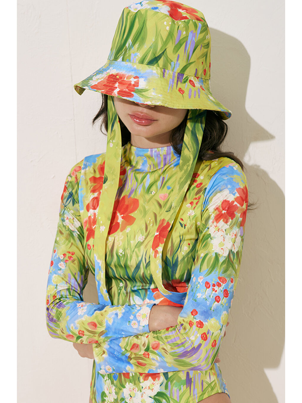 Yeşil Bağlamalı Bucket Şapka Gardenya-1