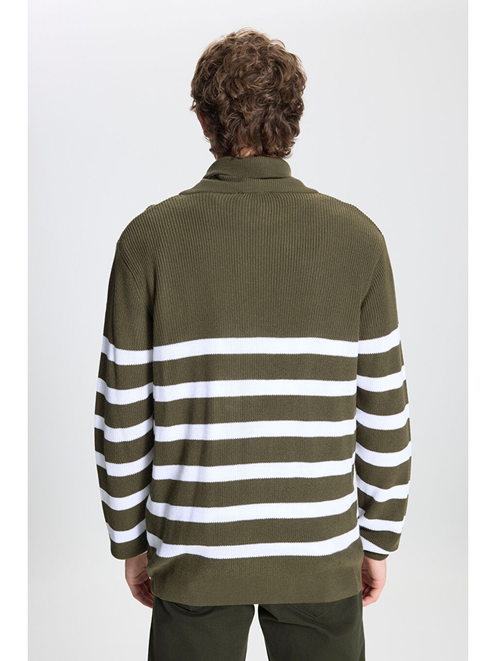 Erkek Haki-Ekru Standart Fit Normal Kesim Bato Yaka Triko Kazak-4