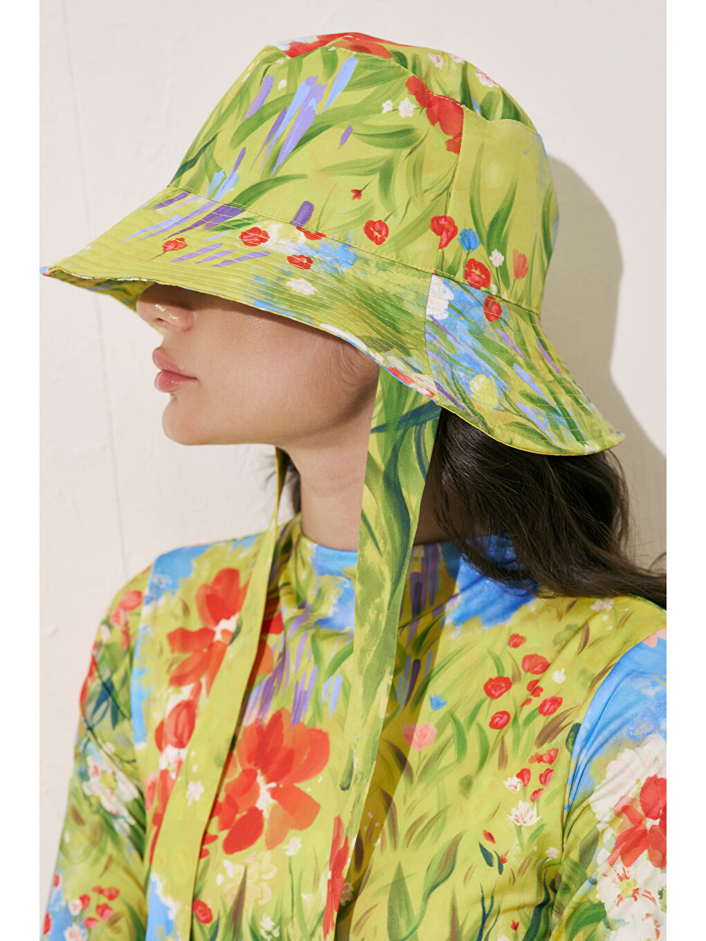 Yeşil Bağlamalı Bucket Şapka Gardenya-2