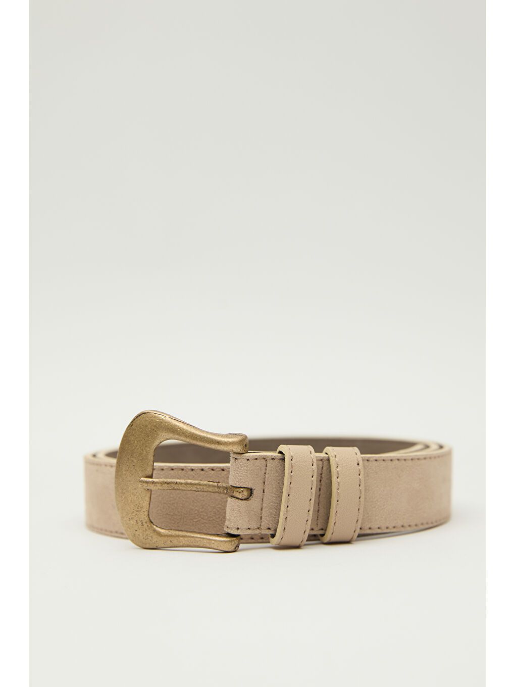 Bej Süet Deri Tokalı Kemer Kum-1