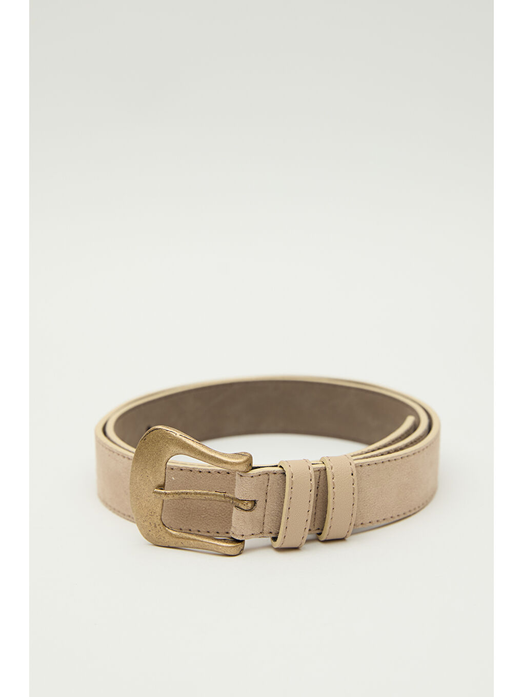 Bej Süet Deri Tokalı Kemer Kum-2